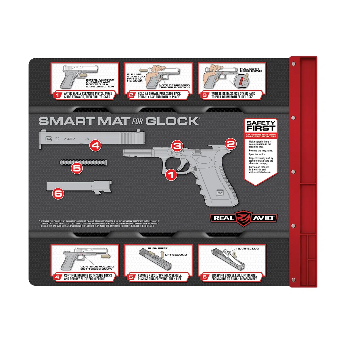 Real Avid Glock Smart Mat - Tapete 48x41cm con Instrucciones para Glock - Bandeja Magnetica Incluida
