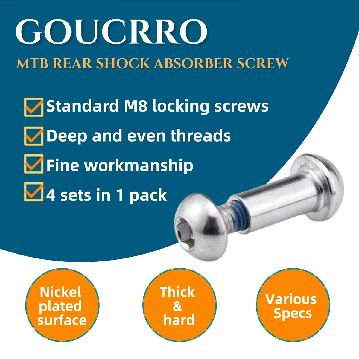 Tornillo amortiguador trasero MTB de 25-86 mm, suspensión completa, pernos M8 semicirculares hexagonales de bloqueo, 4 juegos (plata, 86 mm)