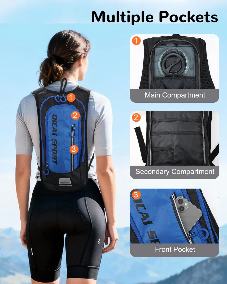 Mochila Ciclismo para Mujer Hombre, Pequeña Mochila Impermeable para Senderismo, Mochilas Deportivas Hidratacion Ligera para Bibicleta Camping Escalada Correr, Azul