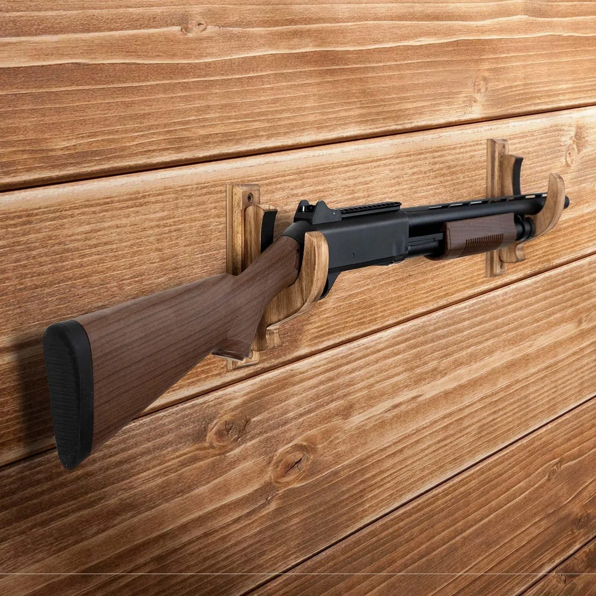 Genérico Estante para Armas Montado En La Pared, Estante Horizontal De Madera, Gancho para Escopeta De Rifle, Estante Multiusos para Escopeta, Estante De ExhibicióN para Una Sola Pistola
