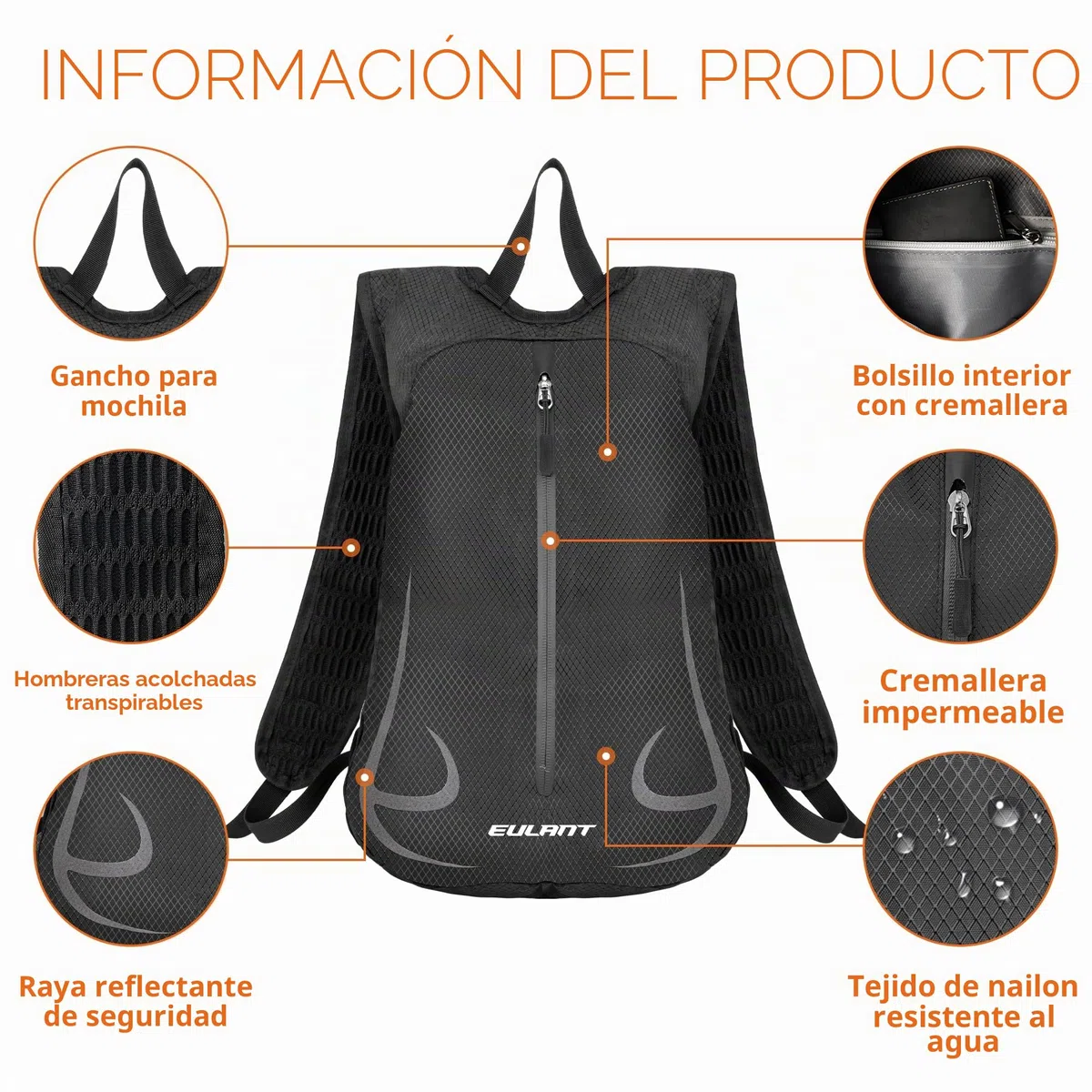 EULANT Mochila Pequeña para Correr, 15L Ligero Mochilas de Bicicleta Montaña,Mochila Deportiva Impermeable para Ciclismo Esquí Senderismo MTB Commuting, Mejorada - Cremallera Frontal Impermeable