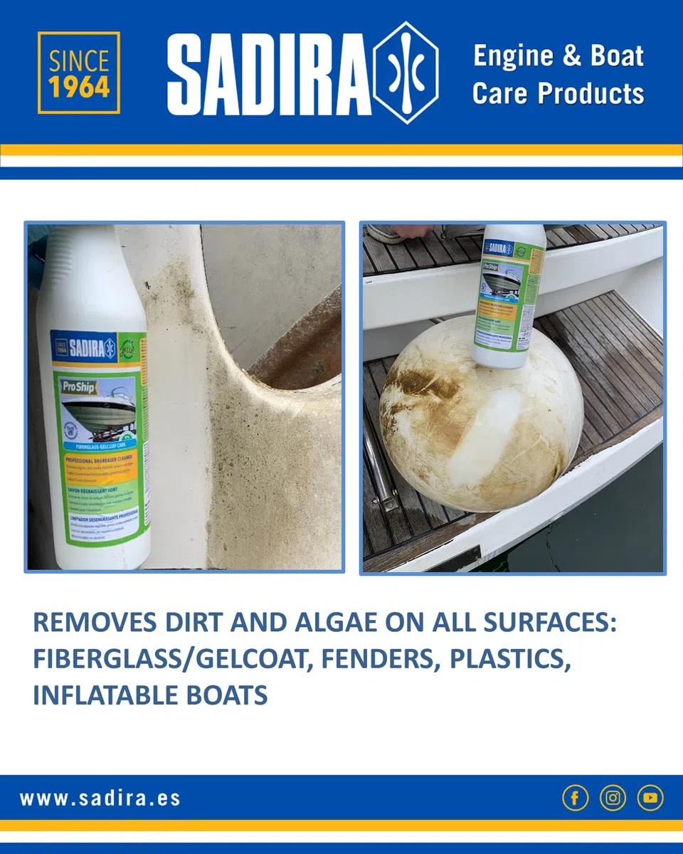 Sadira | ProShip Limpiador Desengrasante 1L Spray. Multiusos para Barco. Elimina Manchas de Aceite, Grasa y carbonilla. Apto en Todas Las Superficies: Fibra, neumáticas, Madera y Aluminio