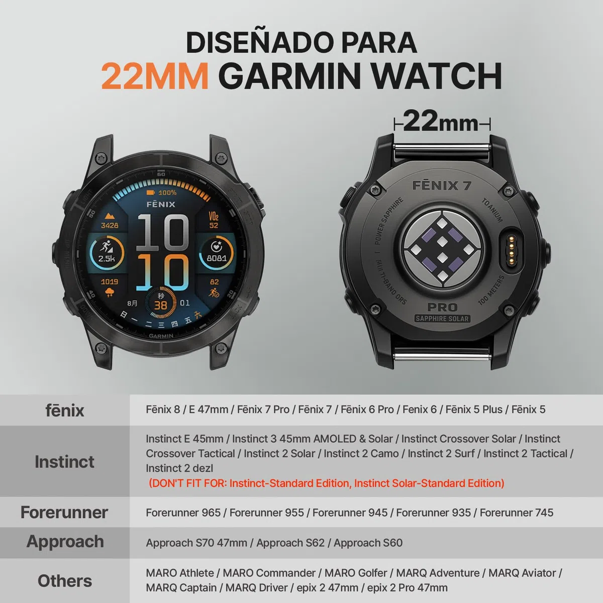 Bandletic Compatible Con Fenix 6 Pro/Fenix 6/Fenix 7/Fenix 7 Pro/Fenix 8/E 47mm/Fenix 5 Plus/Epix 2 Pro 47mm, Correa de Nylon QuickFit 22mm para Forerunner 965/955/945/935/Instinct 2/3/E/Quatix 8
