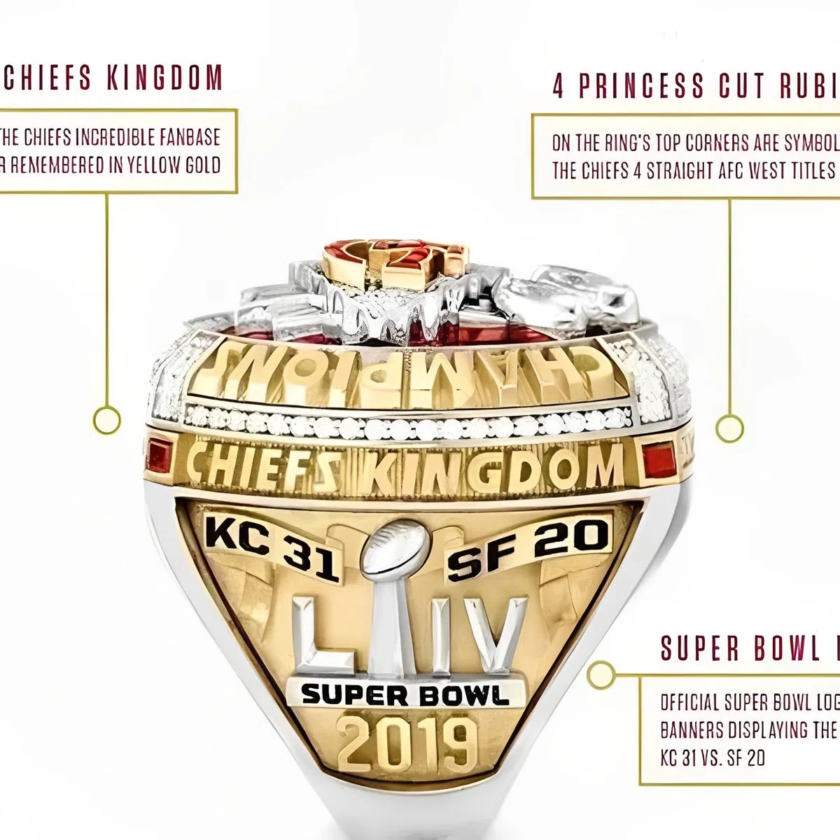 Ring de Campeonato del Super Bowl de Chiefs, réplica de Anillo de Campeonato de la NFL KC Conjunto de coleccionables de fútbol de Recuerdo de KC Mejor Regalo para Amigos Football fanáticos,12#