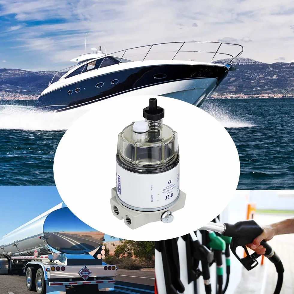 Filtro Separador de Agua y Combustible para Barcos R12T - 30 GPH, 10 Micras, con Tecnología Aquabloc II y Revestimiento Anticorrosivo, para Motor Marino, Diesel/Gasolina