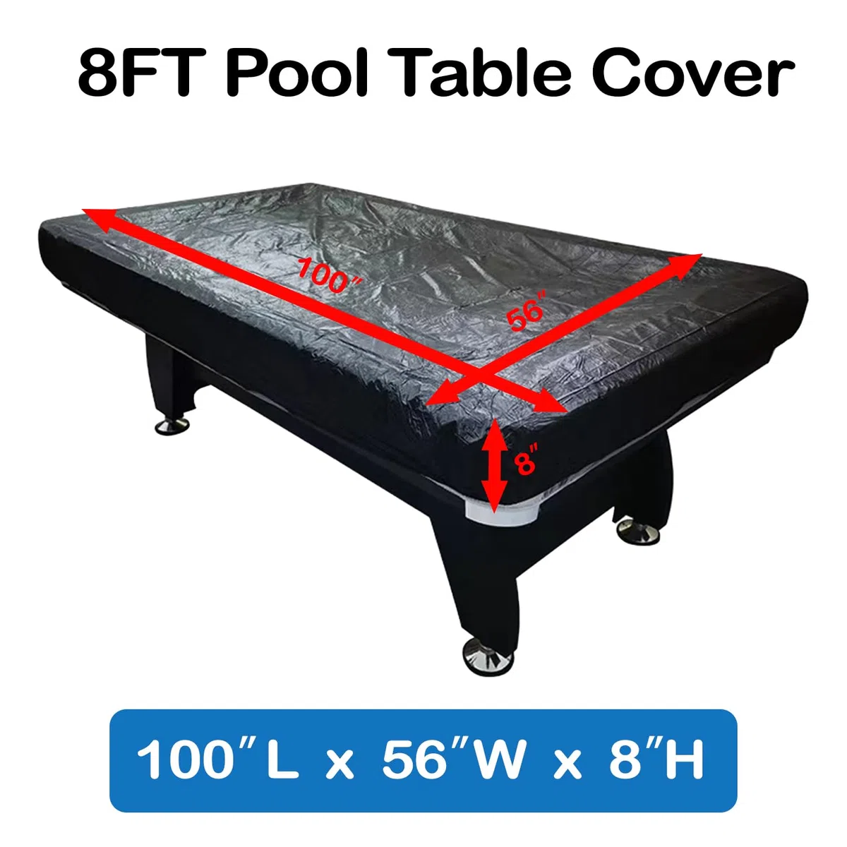 Funda Mesa de Billar, Negro, 8ft o 9ft, para Bola Ocho y Snooker (El Negro 8ft)