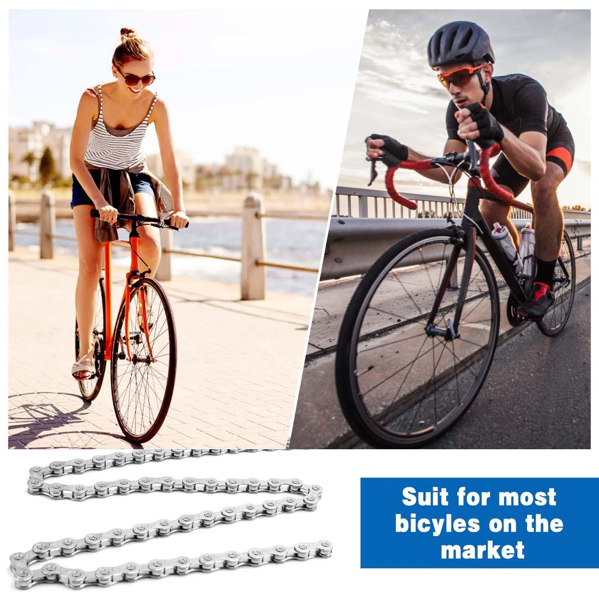 Cadena Bicicleta de 9 Velocidade,1/2x11/128 Pulgadas 116 Enlace Herramienta para Cadena de Bicicleta con Alicates/Extractor de Cadenas/3 pares de Cierre Cadena/Cepillo Limpieza,Bicicleta de Carretera