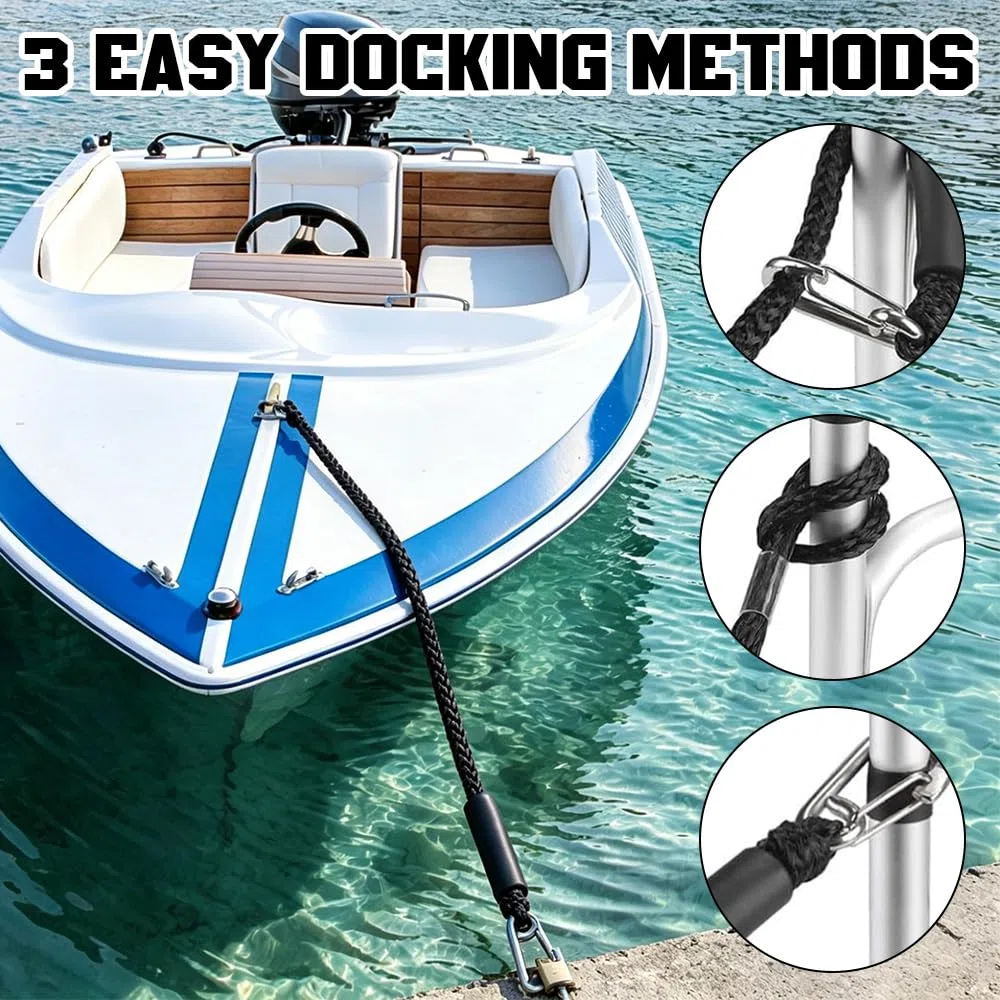 Cuerda de Amarre para Barco, 2 Piezas Cabo Amarre Barco, Bungee Dock Line Elástico con Gancho, Accesorios para Barcos Muelle para Barcos, Lanchas a Motor, Kayak, Canoa