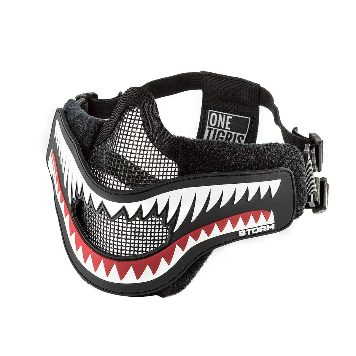 OneTigris X Storm Máscara Táctica Plegable de Media Cara con Malla + Parche Moral para Practicar Airsoft y Paintball CS con Correa Ajustable y elástica, Lower Face Mask