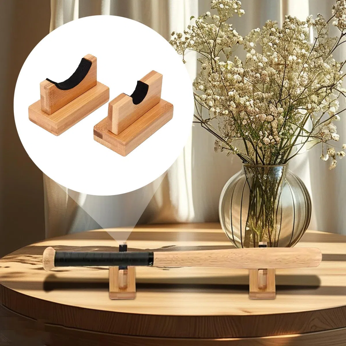 Soporte de almacenamiento para bates de béisbol, soporte de madera estable para bates de béisbol, soporte multifuncional para bates de béisbol, soporte para bates de béisbol para escritorio y alféizar