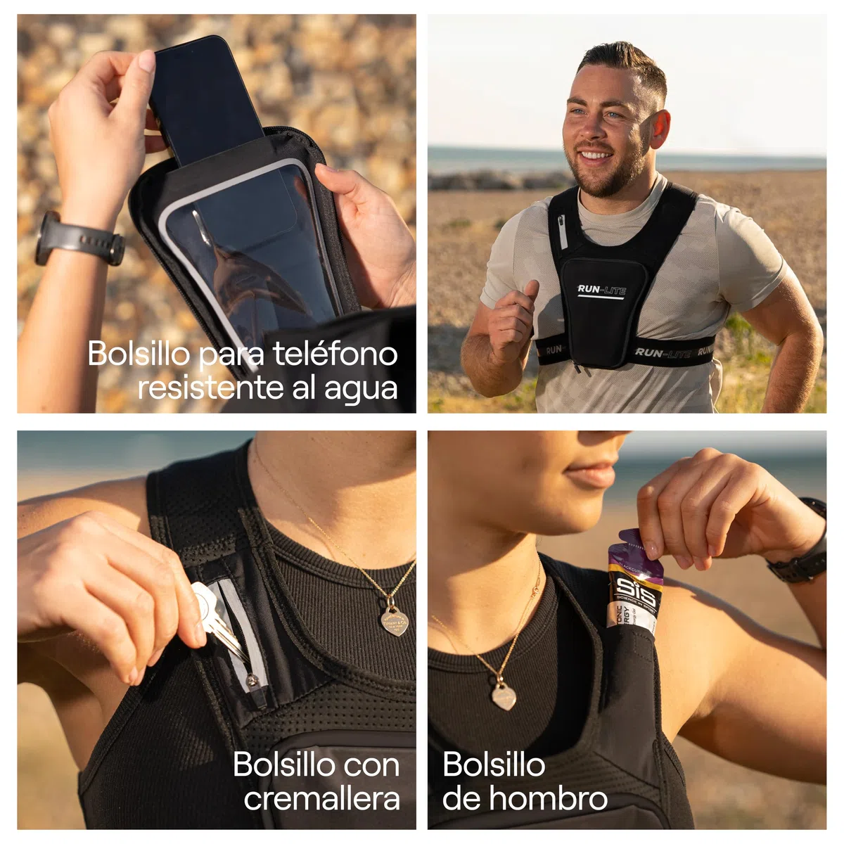 Chaleco para Correr con Soporte para Teléfono – Bolsa Impermeable, Cinturón Ajustable, Reflectante, 2 Bolsillos para Llaves y Geles, Compatible con Teléfonos de hasta 6,8" (Unisex - Adulto)