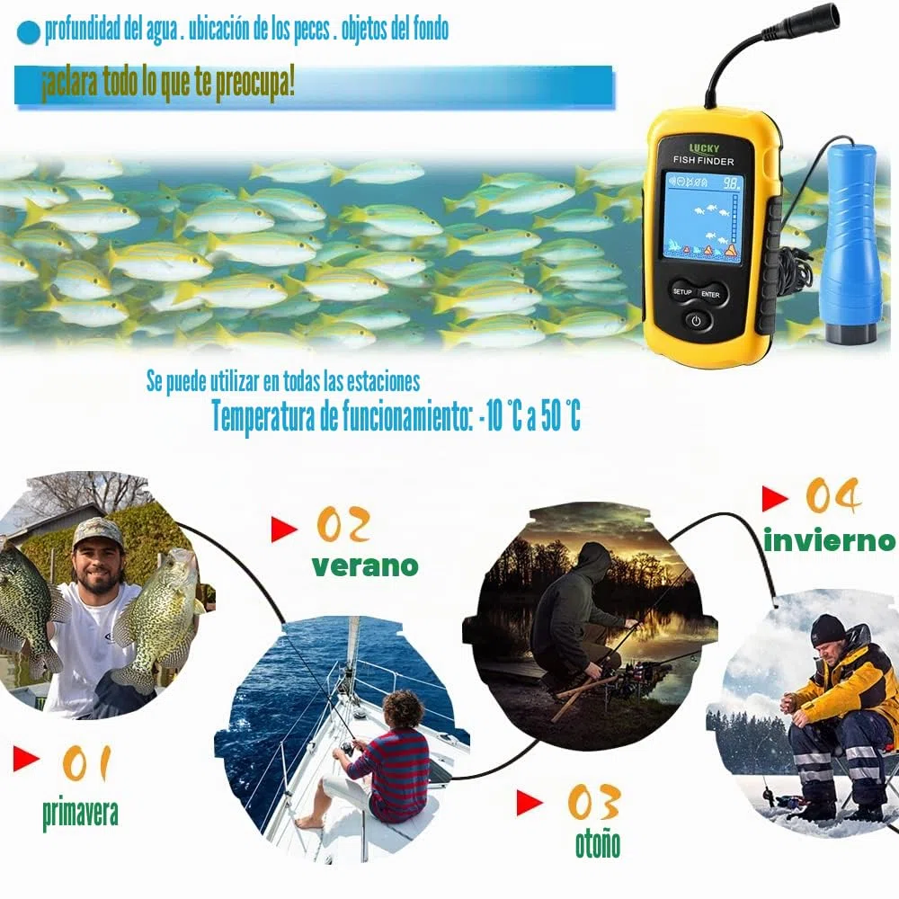 LUCKY Buscador de Peces portátil Dispositivo Detector de Peces Buscador de Profundidad de Mano para Barco Kayak Canoa Pontón Jon Barco Jet ski Tubos de flotación sonda para Pesca en Hielo