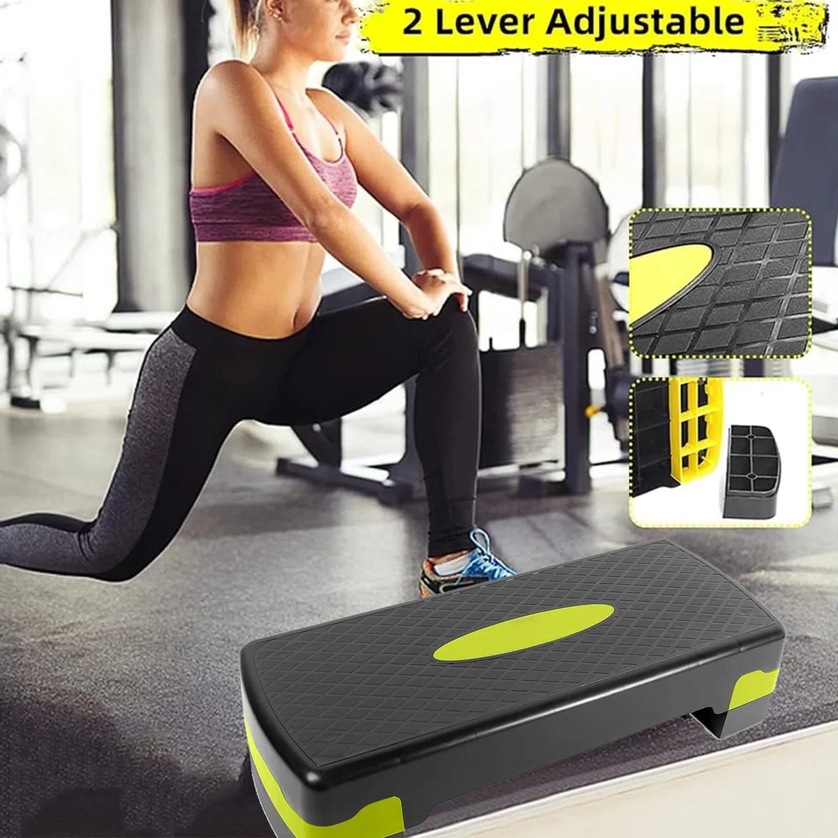 Step de Aeróbic Plataforma Step para Fitness con Altura Ajustable de 10/15cm, Antideslizante, Carga 250kg