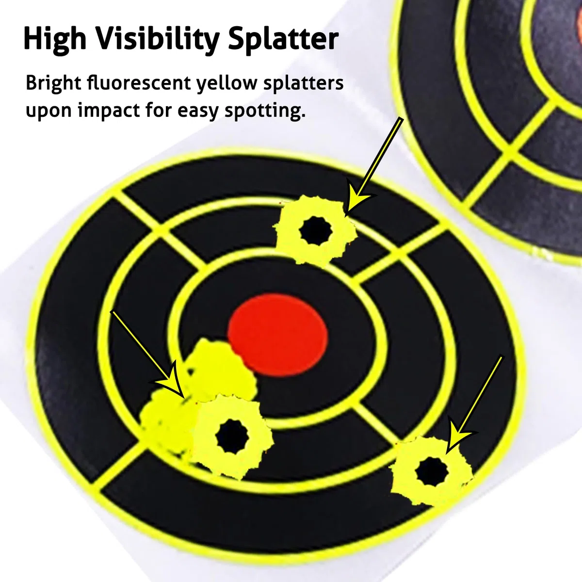 Paquete de 200 dianas autoadhesivas para salpicaduras con discos de disparo reactivos de impacto amarillo fluorescente, dianas de papel de 7,6 cm para ejercicios de tiro con rifle, pistola, Airsoft