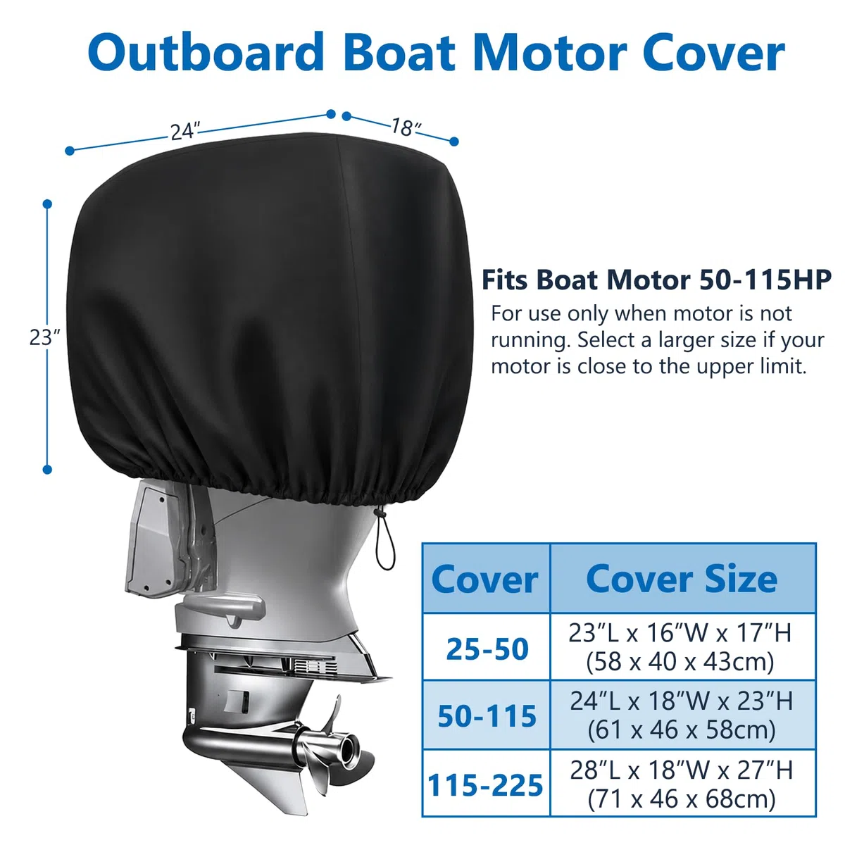 Coco Yacht - Funda Protectora para Motor Fuera de borda de hasta 50-115 Caballos de fueraborda Resistente al Agua, al Moho y a los Rayos UV con Tejido de poliéster Grueso (Negro, 50-115)