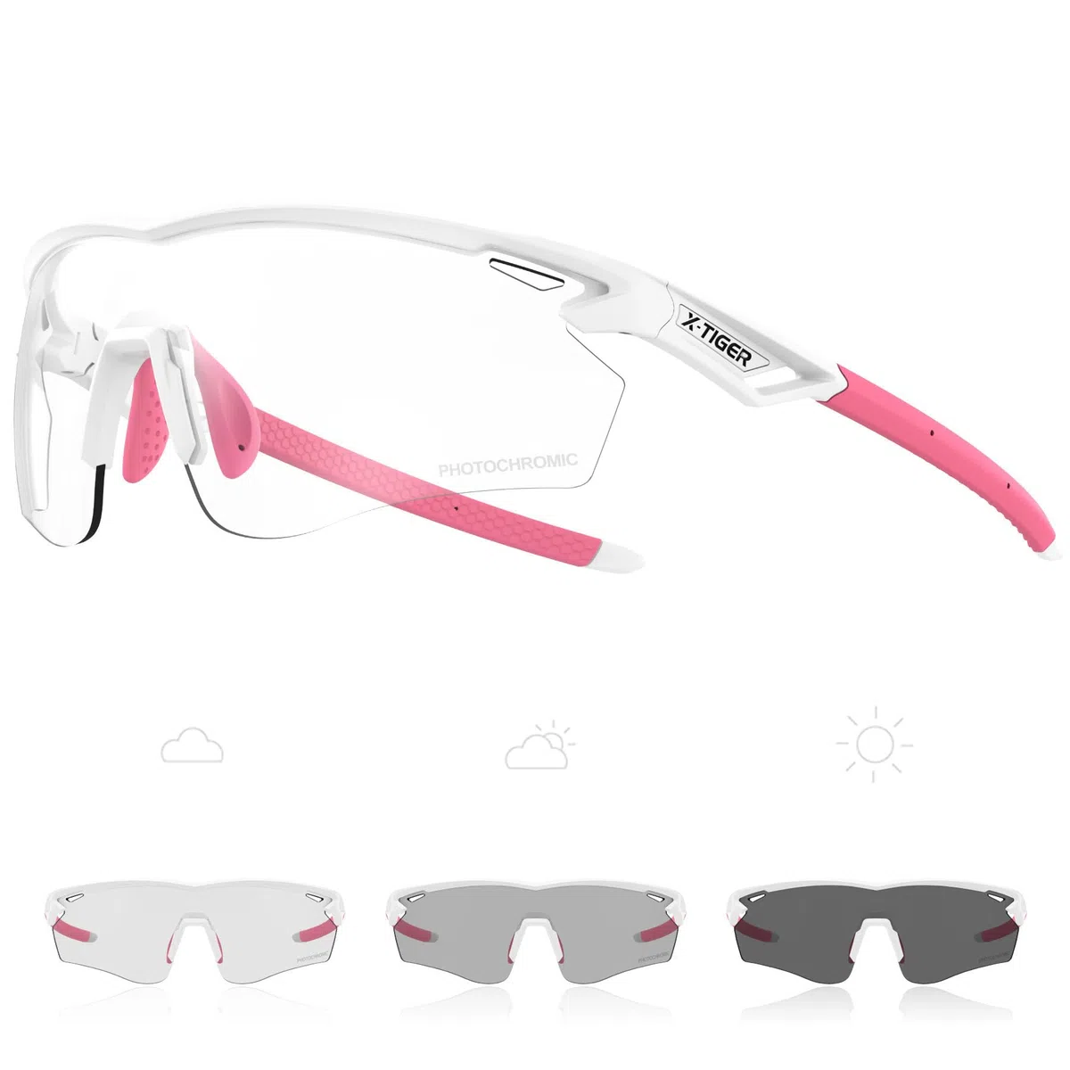 X-TIGER Gafas Ciclismo Fotocromáticas Hombre Mujer Transparente Gafas MTB Con Armazón TR90 Gafas de Sol Deportivas para Running Deportes al Aire Libre