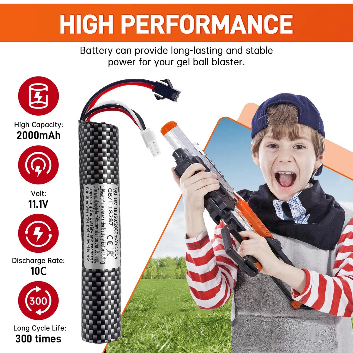 Batería de 11,1V y 2000mAh para Gel Blaster Softair con Cable de Carga Airsoft de Bola Splatter Batería Softair (2 Unidades)