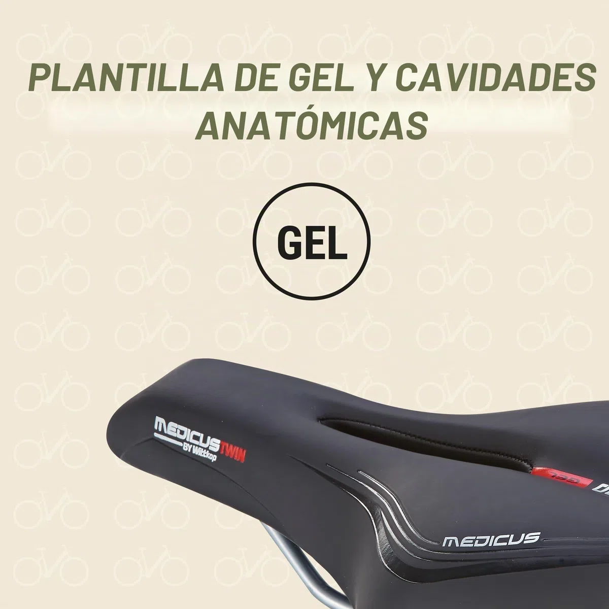 Prophete Wittkop Medicus Twin Saddle - Sillín de Bicicleta para Senderismo, con Inserto de Gel y amortiguación de elastómero, Acolchado de 5 Zonas, Color Negro
