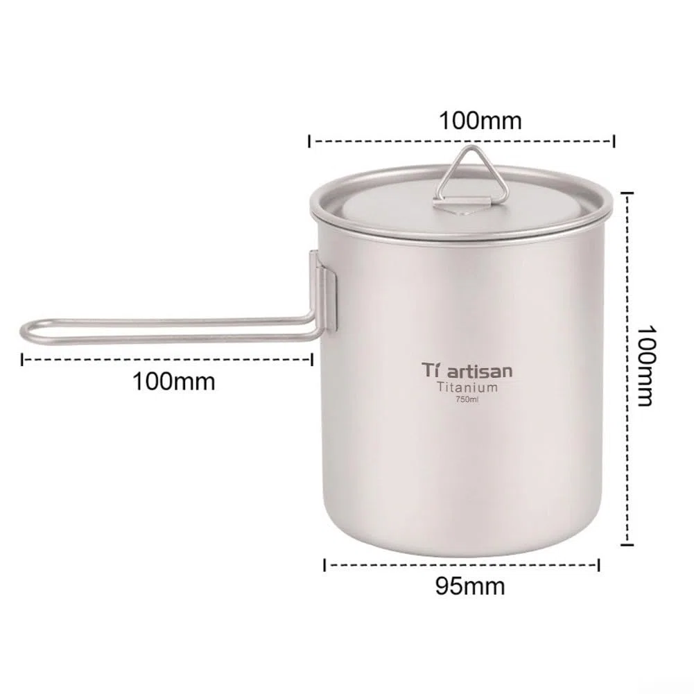 Tiartisan - Olla ultraligera de titanio para exteriores con tapa de 550 ml/750 ml, olla de cocina ligera para camping, senderismo, ahorro de espacio (750 ml)