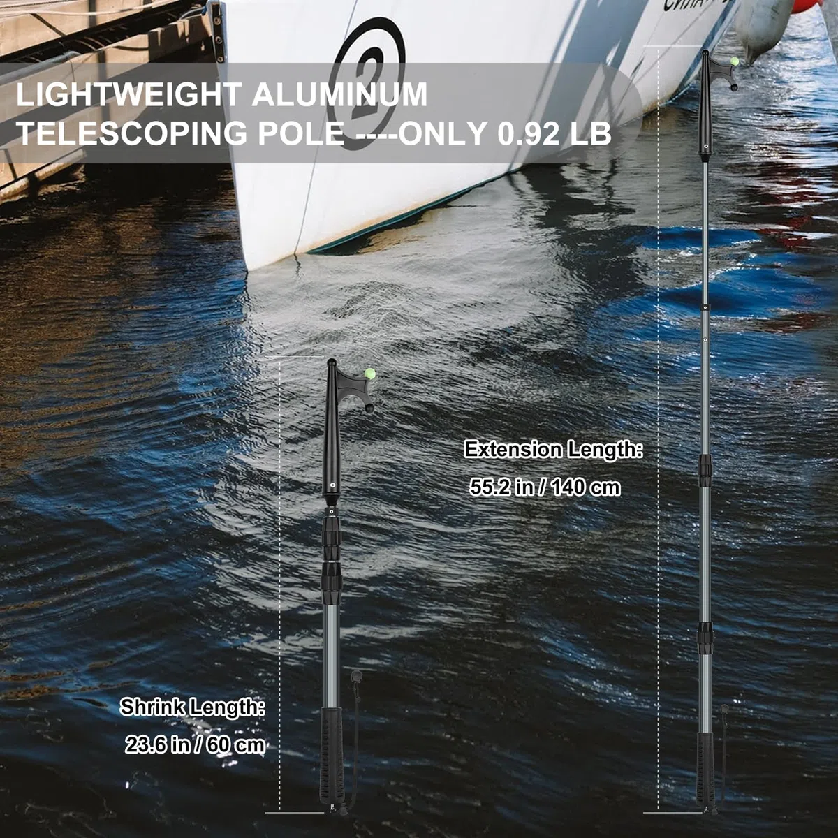 SAN LIKE Gancho para Barco Telescópico Varilla, Bicheros para Barcos con Cuentas Luminosas, Gancho Telescópico Bicheros para Barcos de Atraque Ligeros y Duraderos Boat Hook, 1,2M