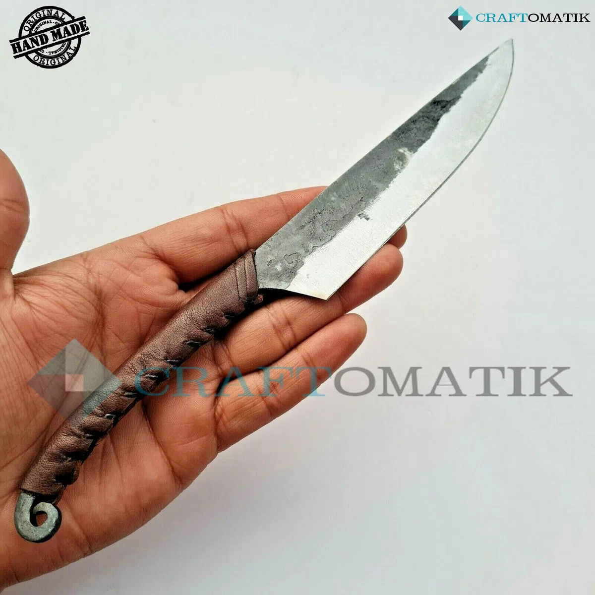 Cuchillo medieval | Cuchillo vikingo hecho a mano | Cuchillo celta para jardín y camping con funda de piel | LARP | HFK24