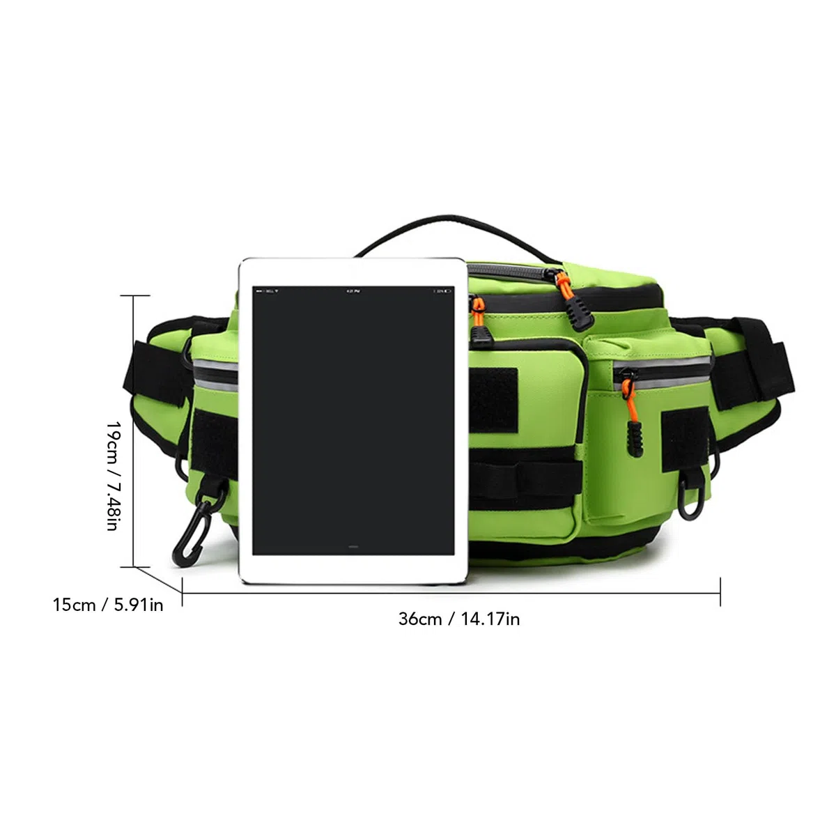 Tnfeeon Bolsa de Pesca con Cabestrillo de Tela Oxford, Riñonera para Aparejos, 36x15x19cm, Organizador Expandible de Múltiples Compartimentos con Ganchos Externos para Hombres, Pesca, Ciclismo,