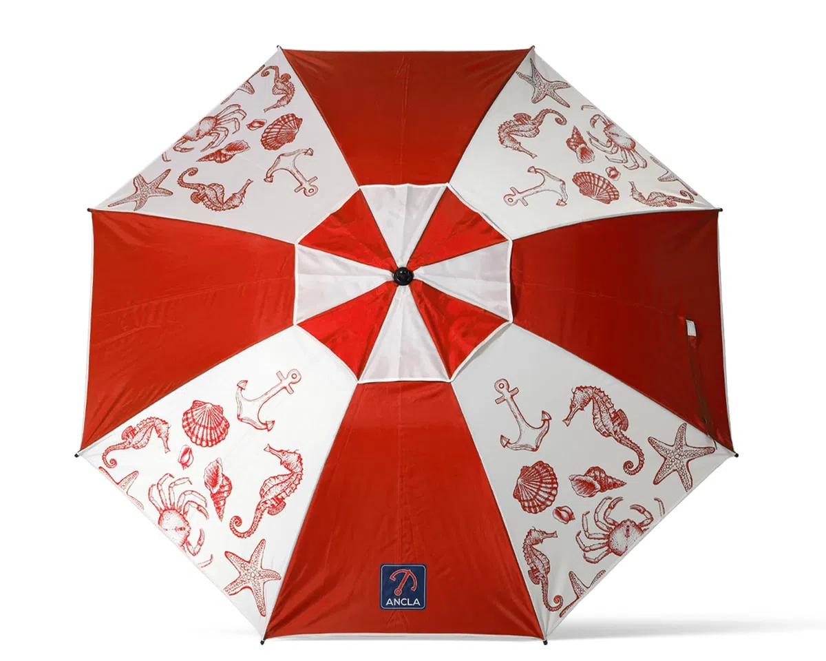 Atosa Sombrilla de Playa Ø desde 180 a 240 cm de Aluminio Modelo Fondo Marino con Bolsa de Transporte y con Protección Solar UPF 50+ en Colores Azul y Rojo