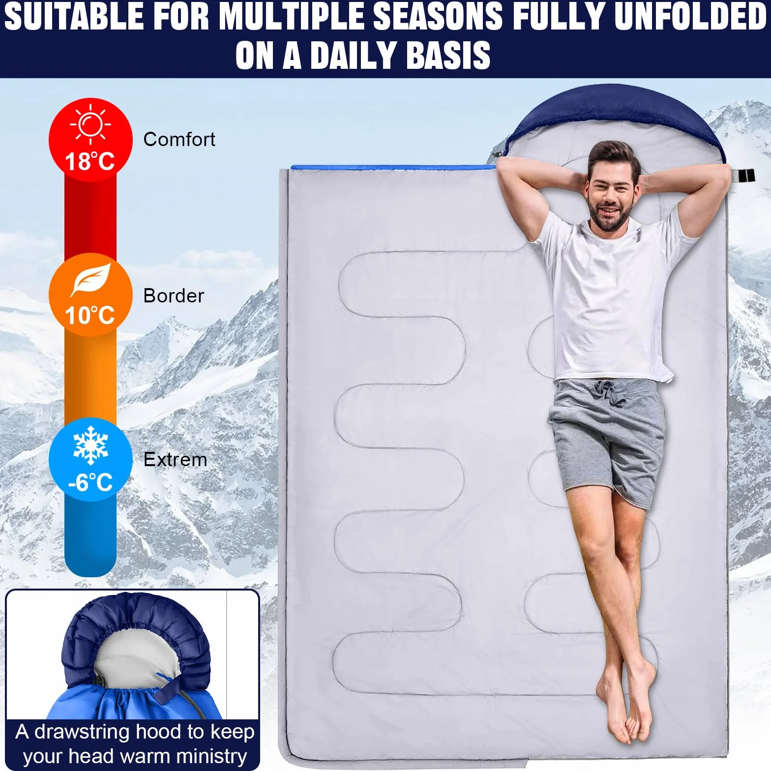 Saco de Dormir, 210x75cm Saco de Dormir 4 Estaciones, Ligero e Impermeable, con Bolsa de Almacenamiento Portátil, para Adultos y Niños, para Acampada, Senderismo y Actividades al Aire Libre