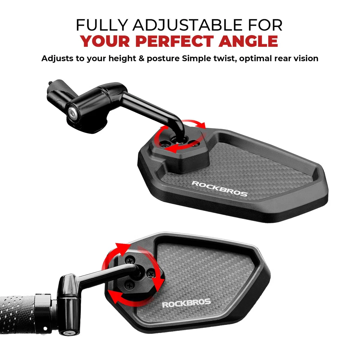 ROCKBROS Espejo Retrovisor para Bicicleta Bar End, Cristal Auténtico Antideslumbrante, Ajustable Flexible, Universal, Superficie de Espejo Extragrande, Fibra de Carbono Izquierdo