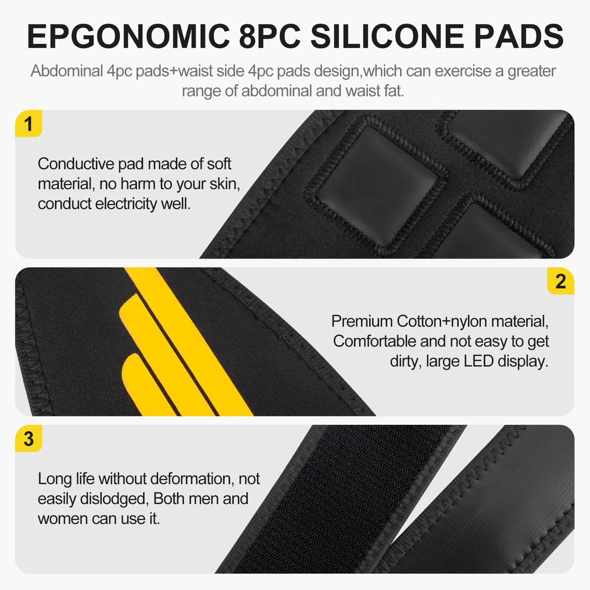 Electroestimulador Abdominal,Electroestimulador Muscular con 10 Modos Y 30 Intensidades, EMS Abdominales Electroestimulacion para Abdominales Brazos Piernas, Indicador De Consumo De CaloríAs
