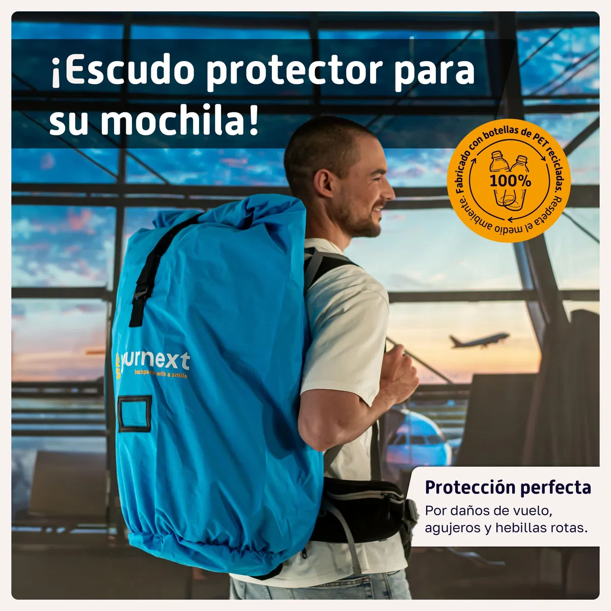Journext 2en1 Funda de Mochila y Protector de Lluvia para Mochilas de Viaje | Funda para Mochila Viajar en avión y Tren | Flight Cover | Protección de Mochila