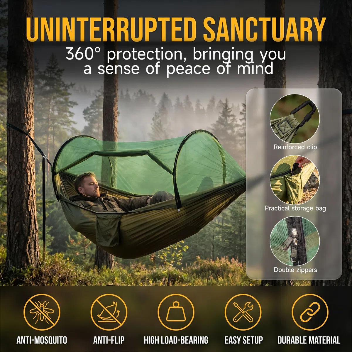 Hamaca de Camping con Mosquitero,300 kg, 260x140 cm, Hamaca con Mosquitera, Hamaca Colgante Ultraligera en Tela Paracaídas 2 Personas, Ideal para Camping,Jardín,Senderismo
