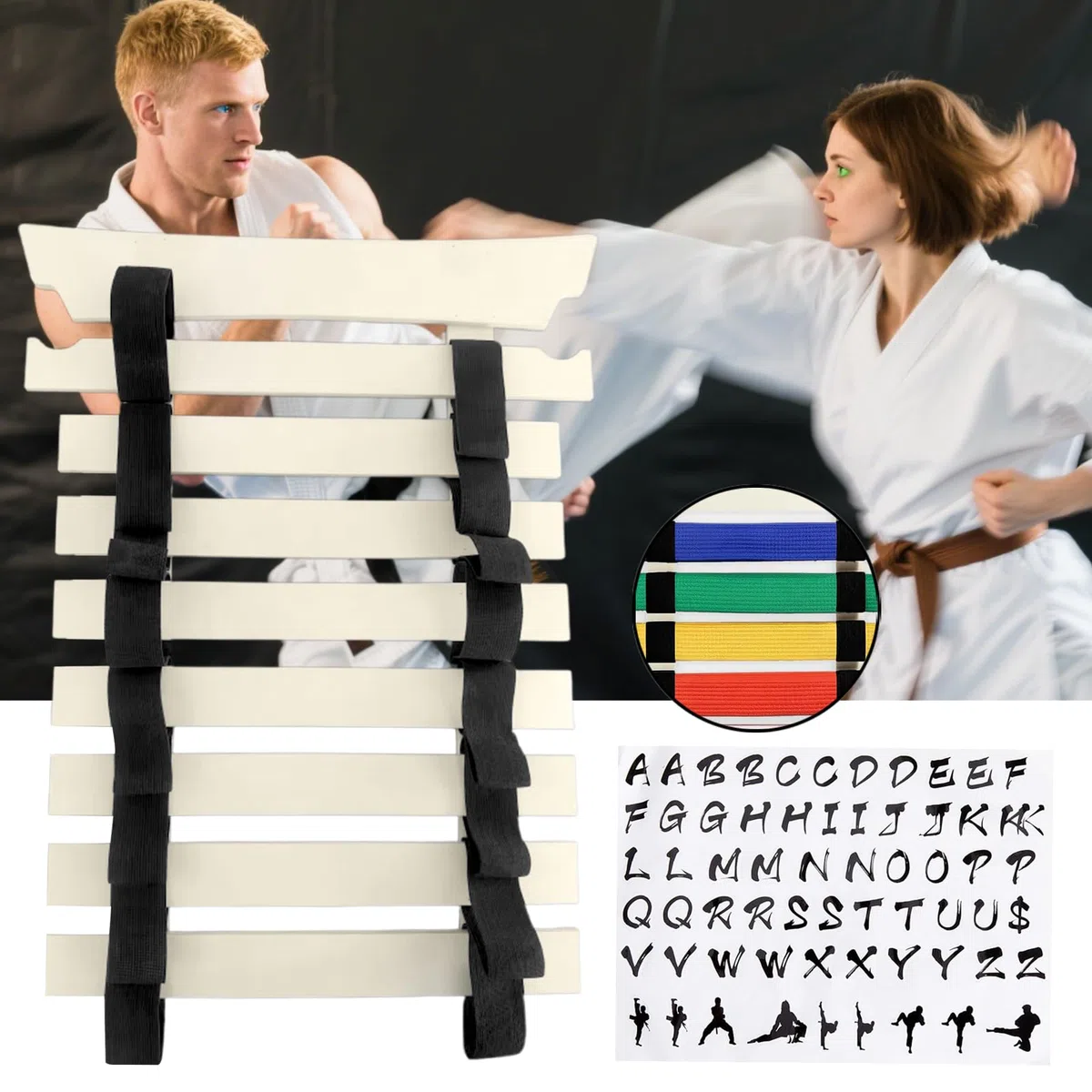 Soporte para Cinturones De Karate,Organizador de Cinturones de Karate con Pegatinas Incluidas - Solución de Almacenamiento Deportivo Sin Montaje para Hombres Mujeres Niños y Adolescentes