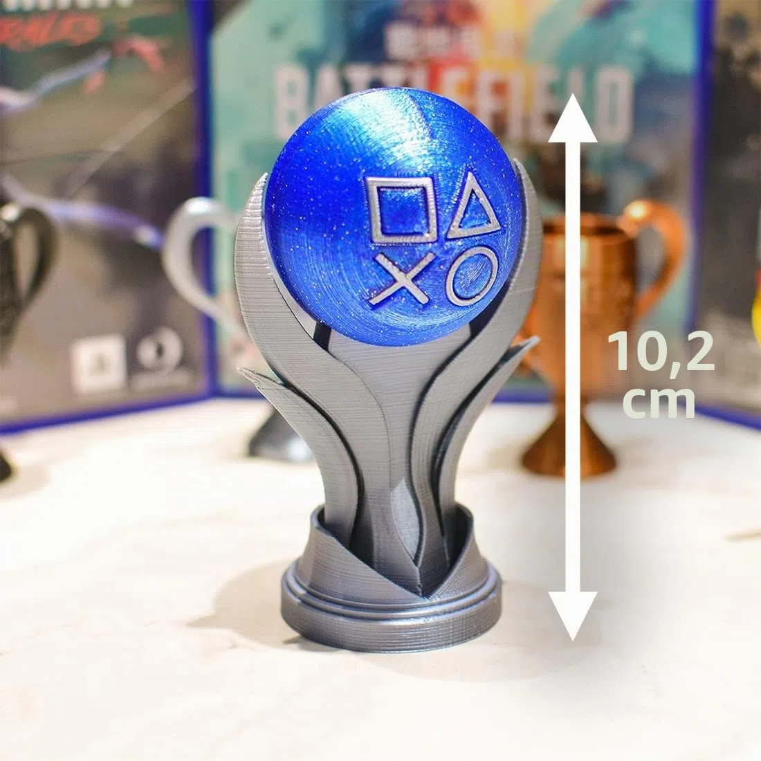 Trofeos de Juegos de PS, Juego de 5 trofeos físicos (Platino/Oro/Plata/Bronce/Secreto) para salón de Juego, Regalo coleccionista, Compatible con Todos los Espacios de Juego