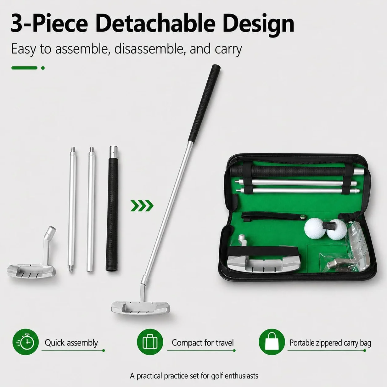 VOBOR Juego de Putter de Entrenamiento, Regalo de Putter de Golf Portátil, Interior para Putting de Golf