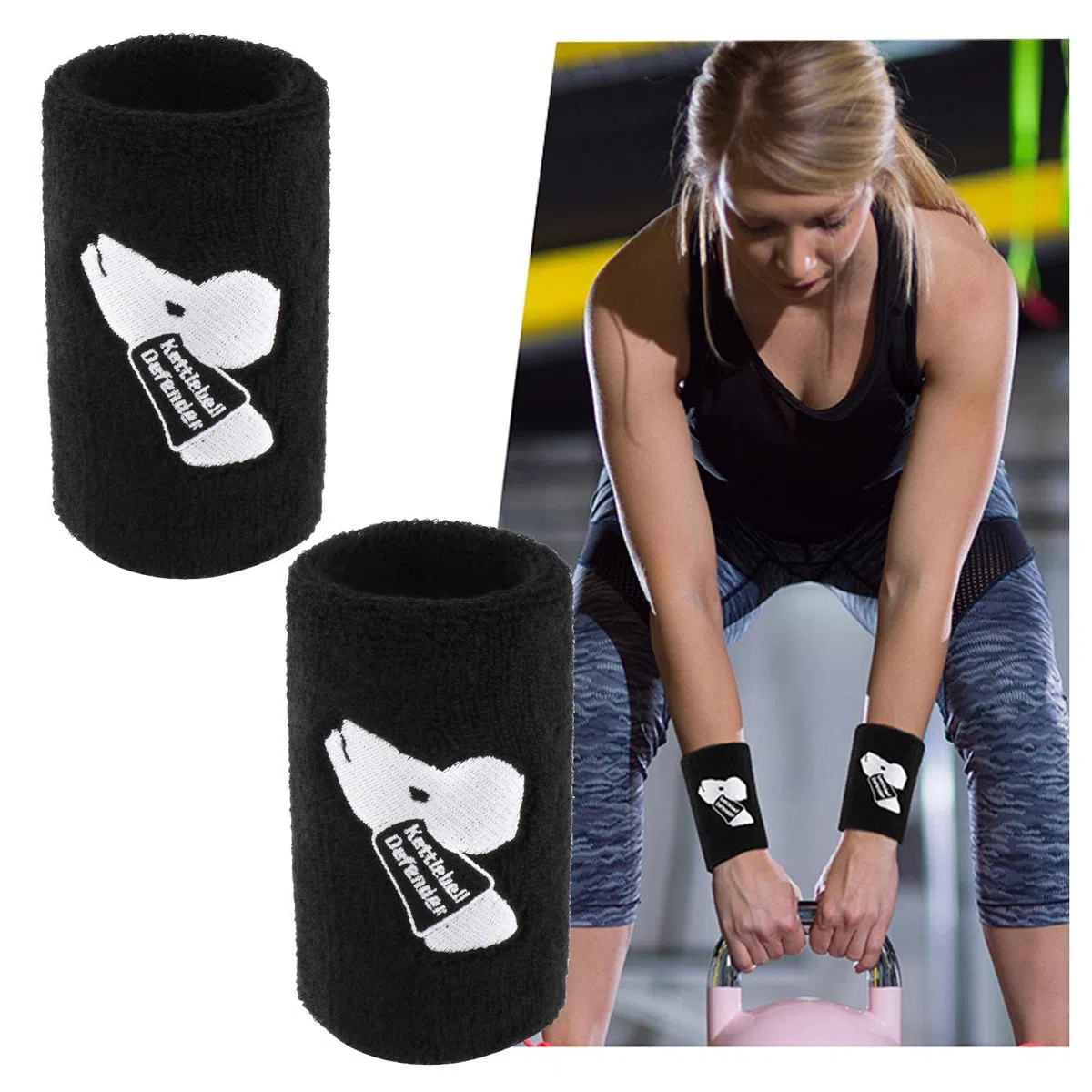 2X Muñequera Gimnasio, Muñequeras para Kettlebell Levantamiento de Pesas mit Unterstützung, Protectores de Muñeca Suaves, Muñequeras con Pesas Rusas, Negro