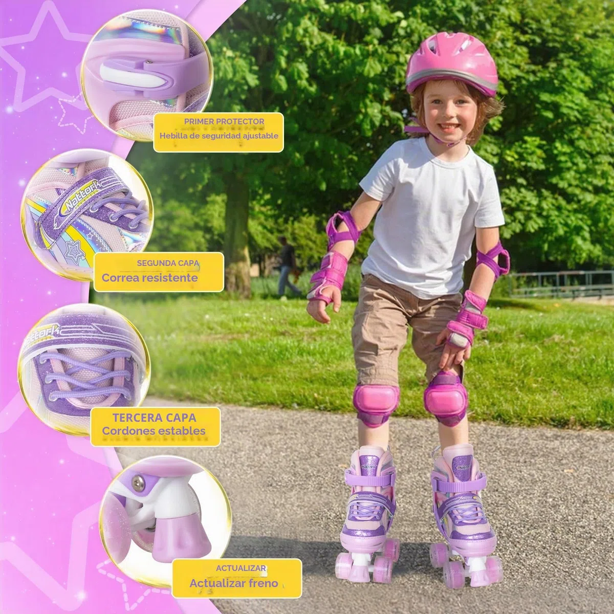 Nattork Patines de ruedas para niñas, 4 posiciones, ajustables, arco iris, el mejor regalo de cumpleaños para deportes al aire libre