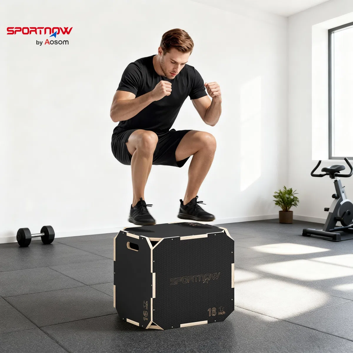 SPORTNOW Cajón Pliométrico de Madera 3 en 1, Plataforma de Caja Pliométrica con 3 Alturas Ajustables, Asas, sin Esquinas, Entrenamiento de Salto, Fuerza, para Casa, Gimnasio y Exterior