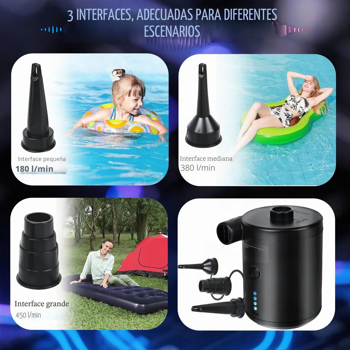 PATEMZON Inflador Electrico, Inflador Colchon Hinchable, 4000mAh Bomba de Aire Electrica con 3 Boquillas, Inflado/Desinflado Rápido, Bomba de Aire Portatil para Piscinas y Colchones de Cama