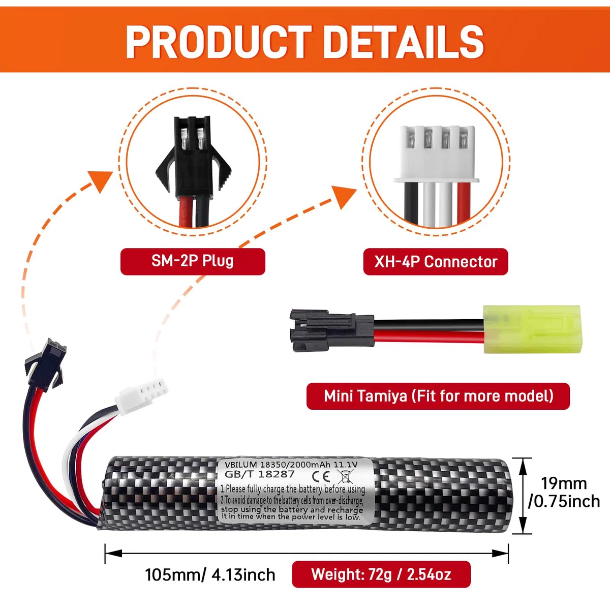 Batería de 11,1V y 2000mAh para Gel Blaster Softair con Cable de Carga Airsoft de Bola Splatter Batería Softair (2 Unidades)