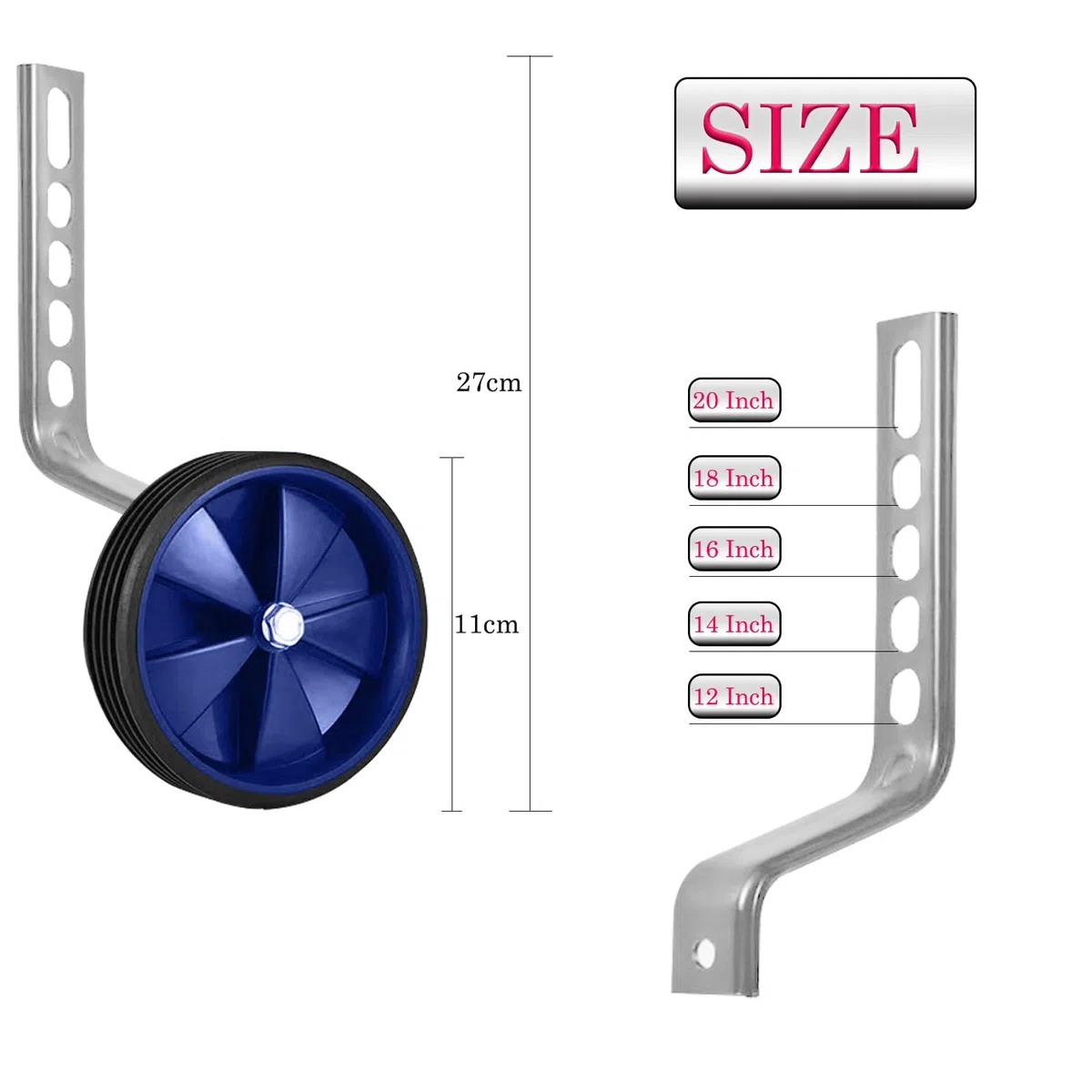 Estabilizadores para bicicleta, paquete de 2 ruedas de entrenamiento para estabilizadores de bicicleta para bicicleta de 12, 14, 16, 18, 20 pulgadas, velocidad única, color azul
