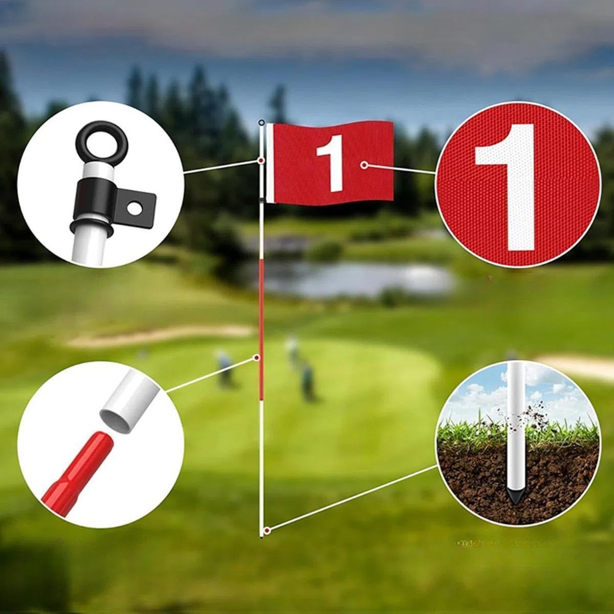 Bandera de Golf con Asta de Hoyo para Campo de Prácticas en El Jardín Trasero