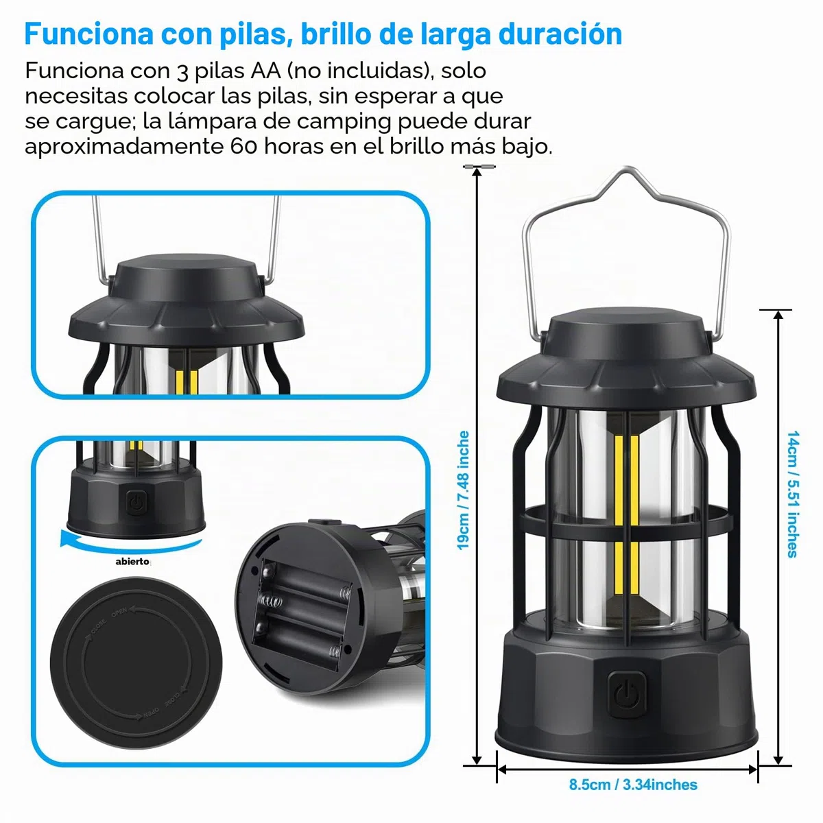 Linterna de Camping, 2 Piezas Lámpara de Camping LED a Pilas, Farol Camping 3 Modos Luz de Emergencia, Luz de Carpa IPX4 Resistente al Agua para Acampar Caminar Pescar Cortes de Energía y Más