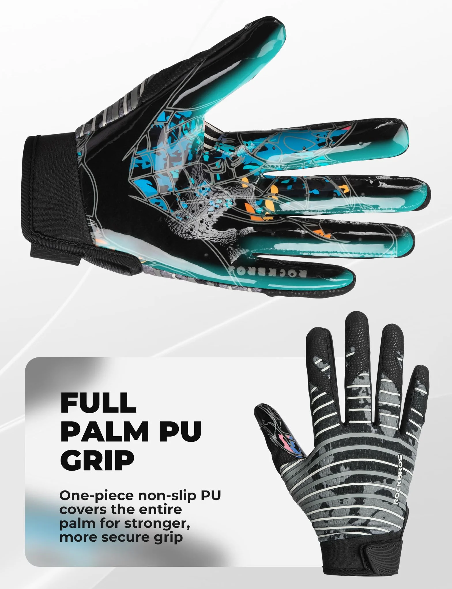 ROCKBROS Guantes de Fútbol Americano para Hombre y Mujer, Antideslizantes, Transpirables y Elásticos, Guantes de Entrenamiento y Recepción para Agarre Seguro en Deportes con Balón y Outdoor