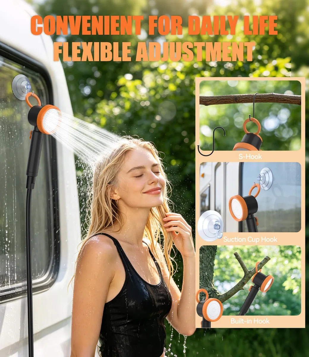 Ducha Portatil Camping con Pantalla de Temperatura y Potencia, 8000mAh Recargable para Exteriores, Modo de 5 Velocidad, Electrica Ducha Camper para Baño Playa Viajes Jardín Furgoneta
