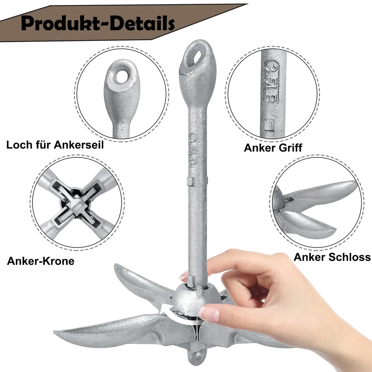 YUENFONG Ancla Plegable, Ancla Plegable con Cuerda de Ancla de 10 m, Juego de Ancla de Hierro galvanizado, Ancla de Cuatro Ganchos, incluida Bolsa Impermeable, para Kayaks, canoas