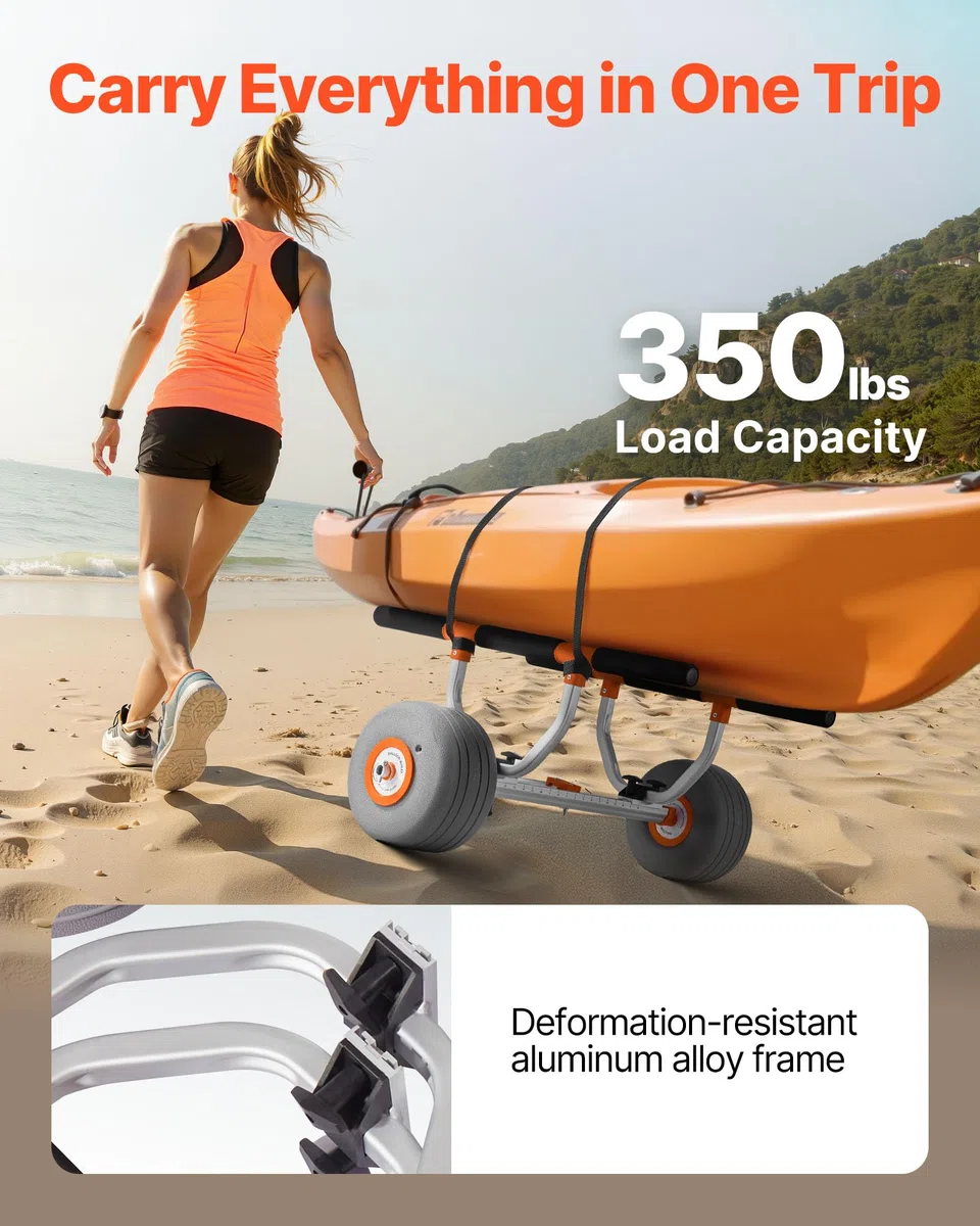 VEVOR Remolque Horizontal para Kayak, Remolque de Kayak 810 x 990 x 570 mm con Neumáticos Inflables de PU de 30,5 cm y 2 Correas Carga de 158 kg Carrito para Tabla de Surf de Remo, Kayaks, Canoas