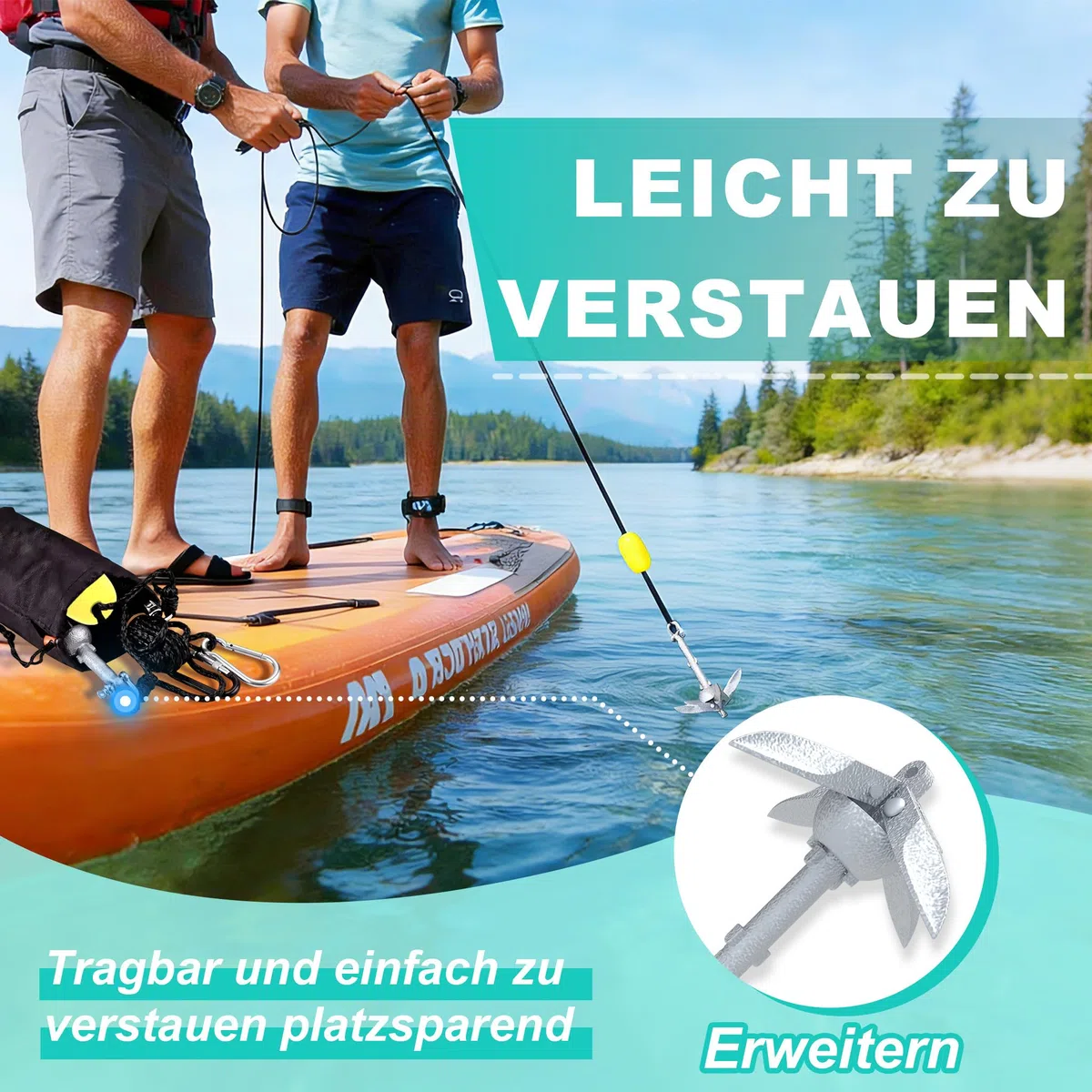 Froadp Set de ancla para barco de hierro fundido galvanizado en caliente con bisagras de 10 m de cuerda de anclaje, mosquetón, boya y bolsa de transporte, para kayaks, canoas o remo SUP
