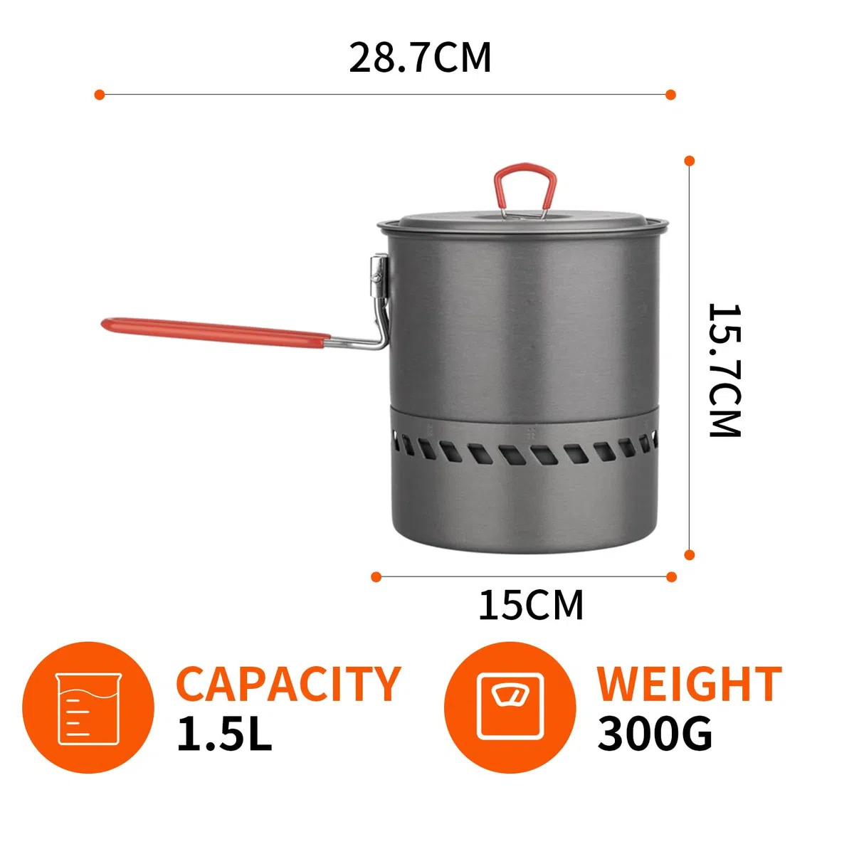 Tentock - Intercambiador de calor de aluminio para 2-3 personas, 1.5L/2.1L, utensilios de cocina al aire libre con asa plegable y bolsa de almacenamiento para viaje, picnic, camping, ebullición rápida