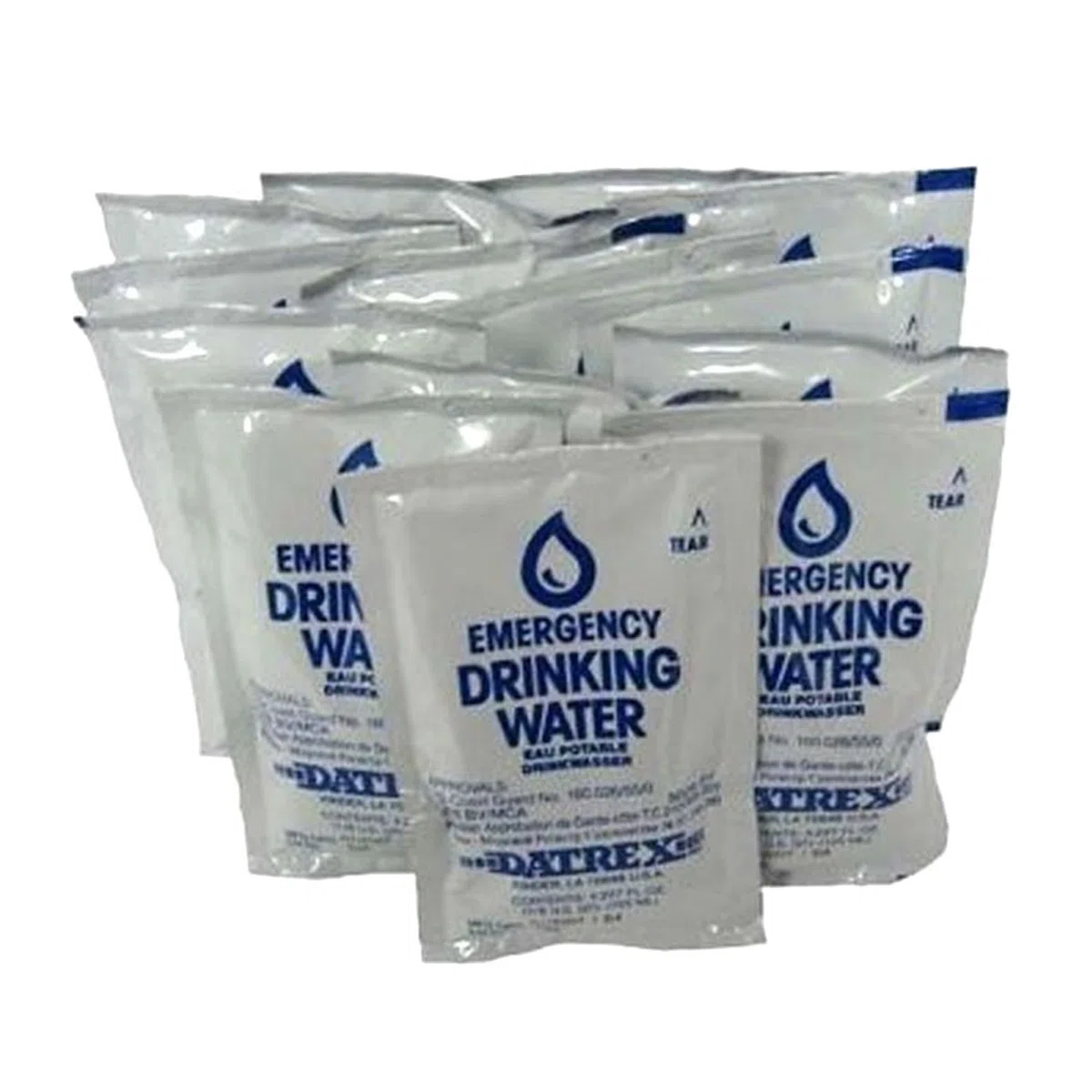Datrex ALL DX1000-18 Paquete de agua de emergencia de 4.5 onzas, suministro de 3 días/72 horas (18 paquetes), blanco, bolsas